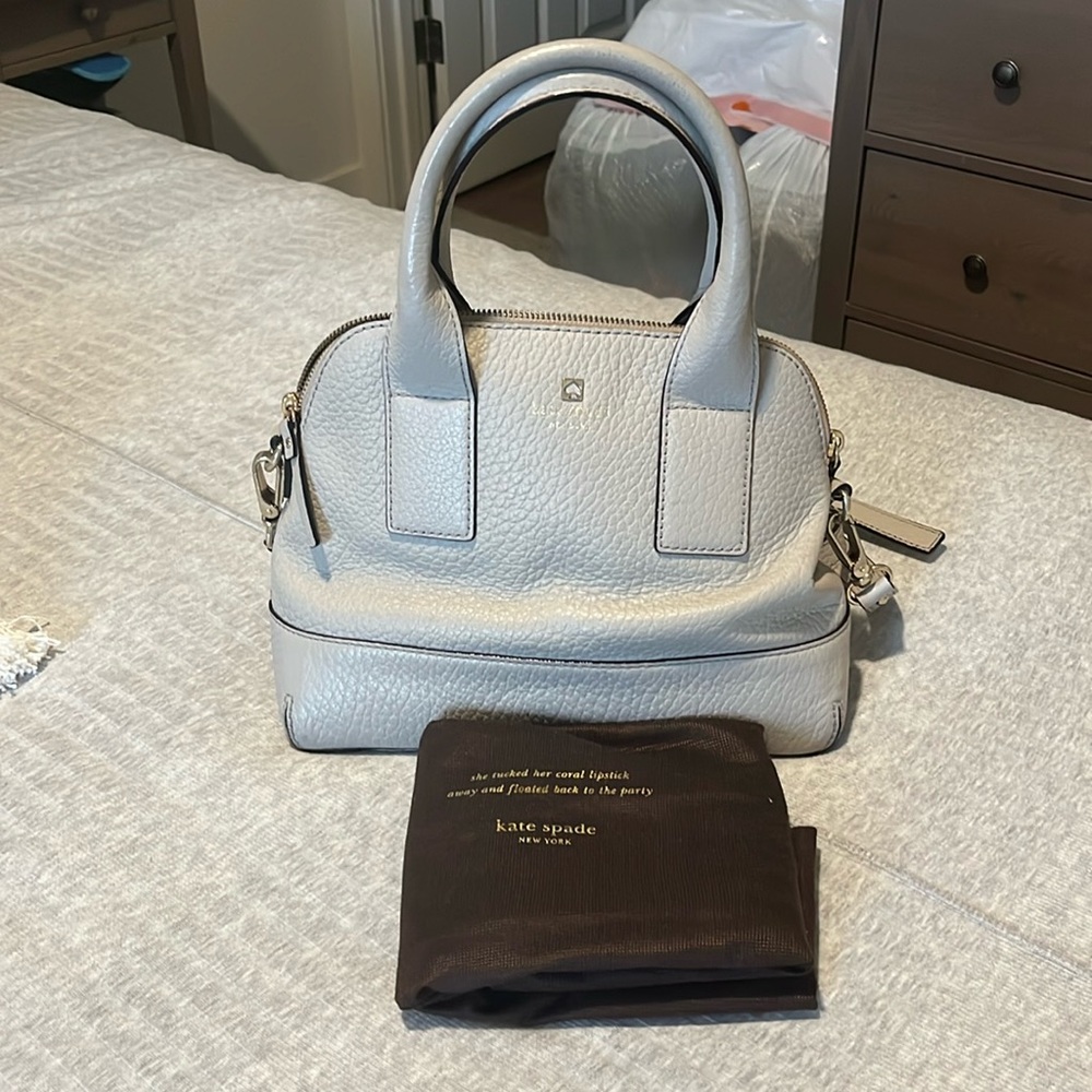 Kate Spade gray leather cross-body purse, included with duster bag.